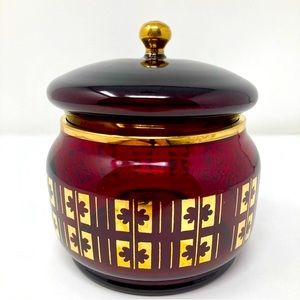 Beautiful bohemian glass jar in excellent condition with no flaws.